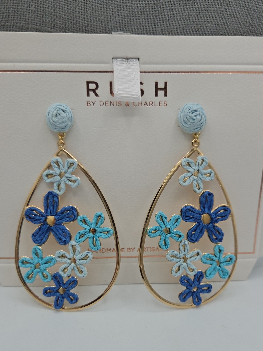5 for $25! RUSH by Denis & Charles Floral Teardrop Drop Earrings in Blue